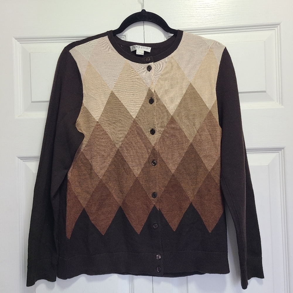 Pendleton Merino Wool Brown Argyle Cardigan‎ Size Large - Picture 6 of 8